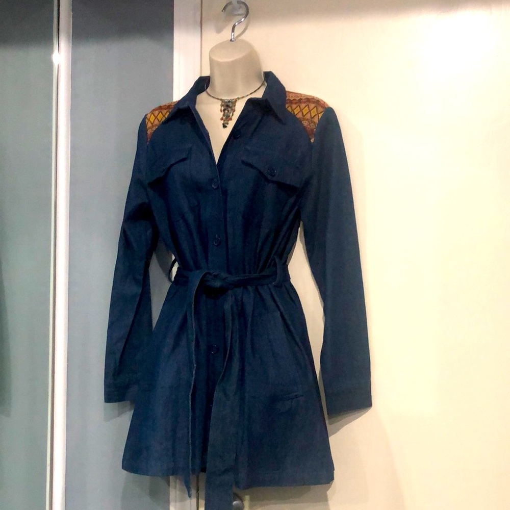 Flying Tomato Denim Aztec Shirtdress with Belt - Picture 4 of 15